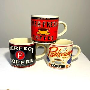 Set of three (3) vintage retro-style coffee mugs